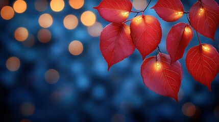 Canvas Print - Autumn leaves, lights, bokeh, night, card