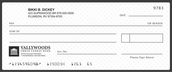 Wall Mural - bank check, vector blank money cheque, checkbook template with guilloche pattern and fields. currenc