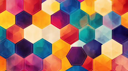 Wall Mural - A vibrant pattern of hexagonal shapes in various colors, creating a visually striking abstract design that emphasizes geometry and symmetry. Minimal Geometry. Illustration