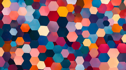 Wall Mural - A vibrant pattern of hexagonal shapes in various colors, creating a visually striking abstract design that emphasizes geometry and symmetry. Minimal Geometry. Illustration