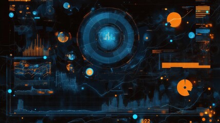Wall Mural - futuristic digital data visualization with charts and graphs