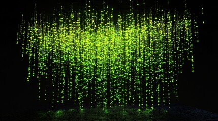 Wall Mural - Vibrant Green Light Display with Flickering Floating Particles