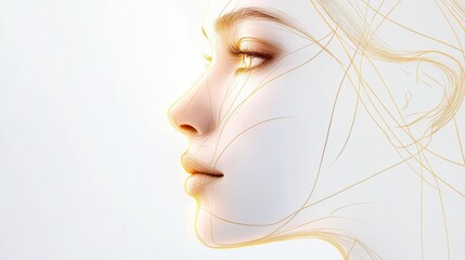 Aufkleber - Silhouette of a womans face highlighted with golden ratio lines representing beauty and proportion in art. Generative AI