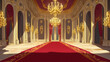 © Thiago - Grand throne room, red carpet, golden chandeliers, opulent decor, fit for royalty or historical drama. Baroque Drama. Illustration