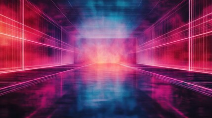 Wall Mural - futuristic abstract space with neon lights and colorful smoke effects