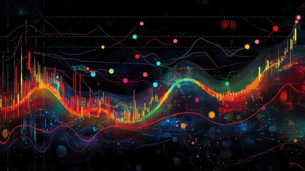 Wall Mural - colorful abstract graphs with dynamic lines and circles on black background