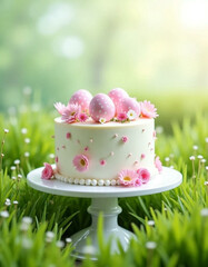 Canvas Print - easter cake with eggs and flowers