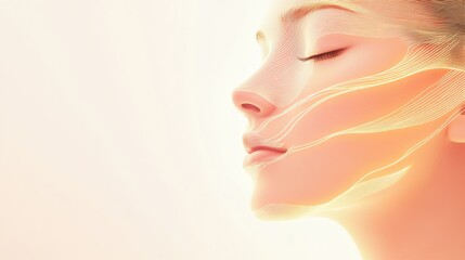 Aufkleber - Silhouette of a womans face featuring golden ratio lines in soft light. Generative AI