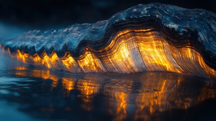 Sticker - Glowing Clam Shell, Water Reflection, Dark Night