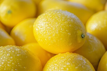 Poster - Handpicked yellow lemons showing moisture glistening on skin.