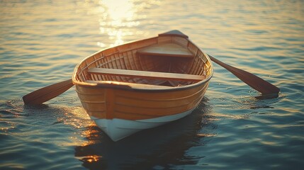 Poster - Golden Rowboat on Lake at Sunrise