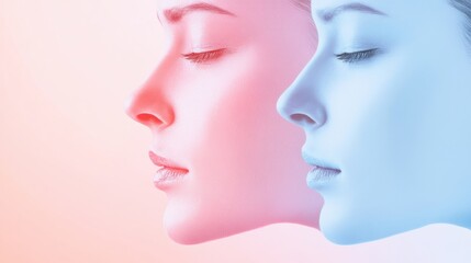 Poster - Comparison of aging and youthfulness displayed through two contrasting faces. Generative AI