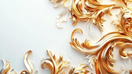 Wall Mural - golden baroque ornament on white background