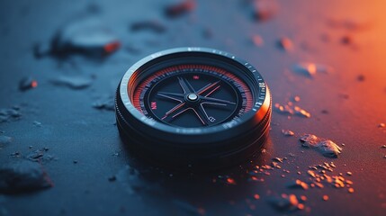 Poster - Modern compass on dark surface with vibrant background