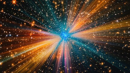 Canvas Print - A breathtaking cosmic scene with vivid colors of blue, orange and yellow intertwined to represent an explosive burst of light from the center.