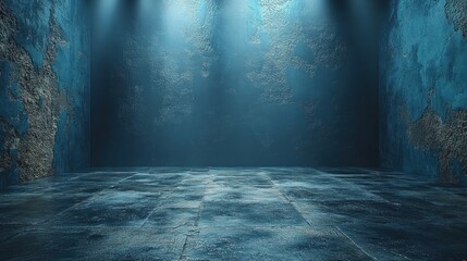 Wall Mural - Blue grunge room, spotlight, textured floor, background, product display