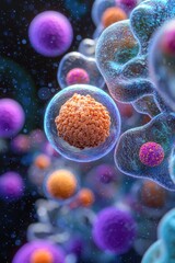 Wall Mural - colorful microscopic close-up of human cells in a dynamic environment