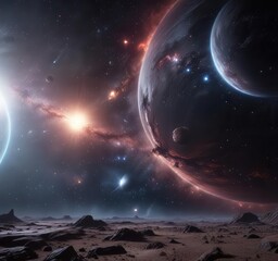 deep space galaxy background with twinkling stars and planetary bodies, cosmos, astronomy