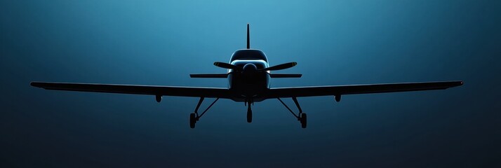 Poster - Silhouette of an airplane with clean lines taking flight in a twilight sky. Generative AI