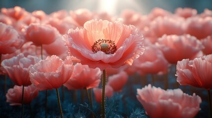 Sticker - Sunrise in a field of pink poppies