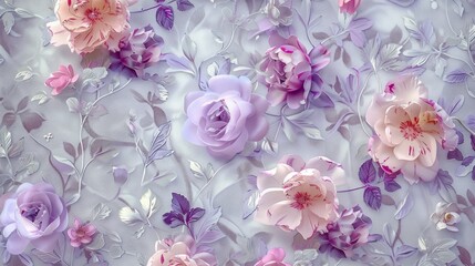 This is a stunning floral design that showcases delicate pink and purple blooms set against a soft background