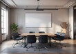 © OneWayPhoto - Empty conference room with a lone poster hanging on the wall ,  poster,  empty