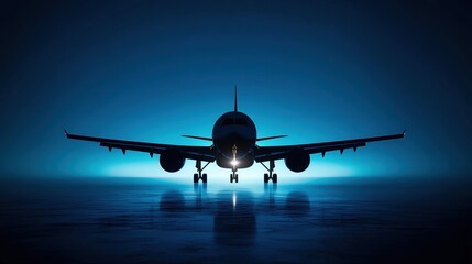 Leinwandbilder - Silhouette of an airplane illuminated against a dark background at twilight. Generative AI