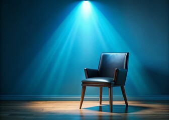 Black Chair Against Light Blue Wall in Moody Night Ambiance