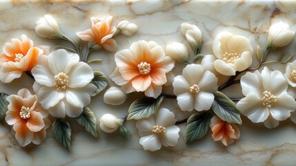 Canvas Print - Carved floral marble panel, wall decor