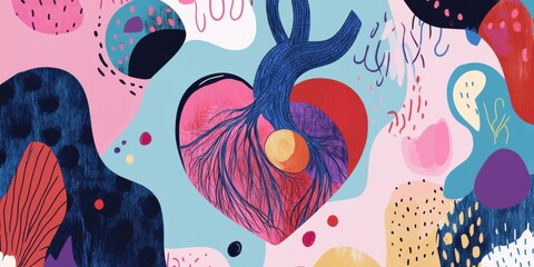 Wall Mural - an intricately colorful and artistic heart illustration featuring various abstract elements