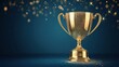 © Johannes - A shiny gold winner's cup with glitter on a blue background symbolizes victory and success in competition