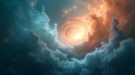 Wall Mural - Cosmic Nebula Vortex: Surreal Fantasy Art, Celestial Cloudscape, Orange and Teal Swirl, Digital Painting, Space Artwork