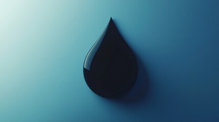 Poster - Black droplet with smooth surface resting on a blue background during soft lighting conditions. Generative AI