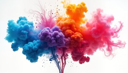 Poster - Colorful abstract liquid explosion. Vivid colors mix in dynamic display. Motion, speed key in colorful artwork. Creative abstract design. Study of vibrant fluid, color interplay. Isolated against