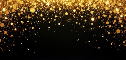 Wall Mural - glittering gold confetti falls against black background. festive overlay for events. ideal for celeb