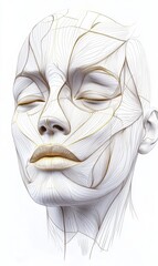 Aufkleber - Facial muscles and contours are illustrated with intricate detail showing anatomical structure and expression dynamics. Generative AI