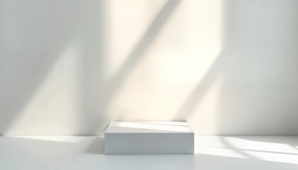 Aufkleber - Empty square podium on white background. Sunlight casts hard shadows. Minimalist design. Trendy colors. Versatile product presentation. Ideal for products concepts. Modern geometric shape. Suitable