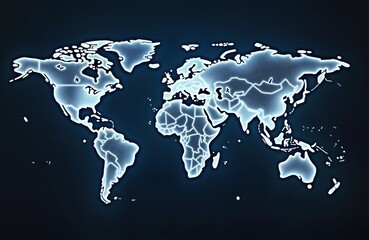 Fototapete - Global network visualization map glowing digitally. World map with highlighted countries. Digital display shows global connections. Modern graphic design concept for tech. International