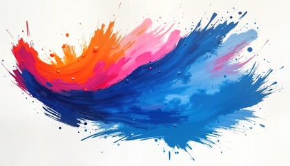Aufkleber - Abstract art piece features dynamic paint streaks in vibrant blue pink, orange hues. Brushstrokes, splatters create energetic, expressive composition. Colorful, bold. Modern art design. Lively,