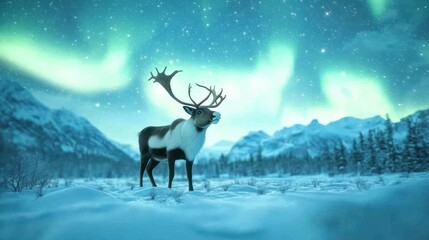 Wall Mural - Reindeer Stands Majestically Under Aurora Borealis