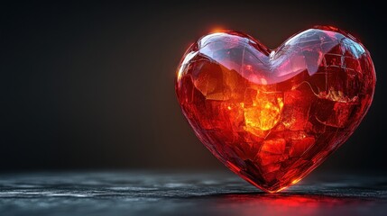 Canvas Print - Fiery glass heart, dark background, love concept