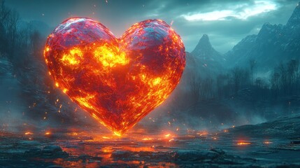 Wall Mural - Fiery Heart Landscape, Winter, Fantasy, Love