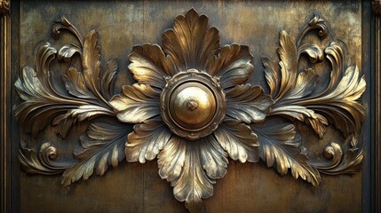 Canvas Print - Gilded floral bronze relief, building facade, ornate detail, design element