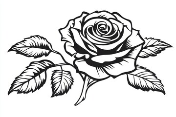 Sticker - An engraved-style modern illustration of a rose flower, created as a hand-drawn ink sketch