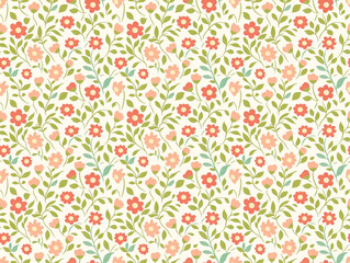 Wall Mural - Floral Garden Pattern: A whimsical and delicate pattern featuring tiny, colorful flowers and delicate green leaves, perfect for adding a touch of spring to any project.