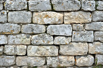 Wall Mural - Rustic Weathered Stone Wall Texture Grey and Beige Brickwork Background