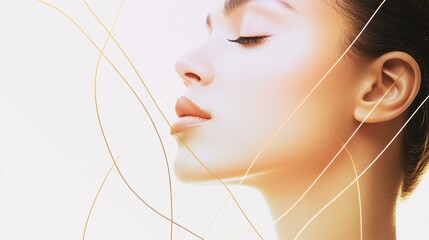 Aufkleber - Silhouette of a woman with golden ratio lines highlighting facial features in soft light. Generative AI