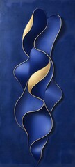 Wall Mural - abstract flowing shapes with gold accents on a deep blue background