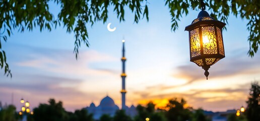 Wall Mural - Sunset Mosque Lantern Ramadan.  Peaceful evening scene