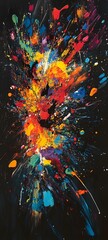 Wall Mural - a colorful abstract design with splashes of bright red, yellow, and blue on a dark canvas